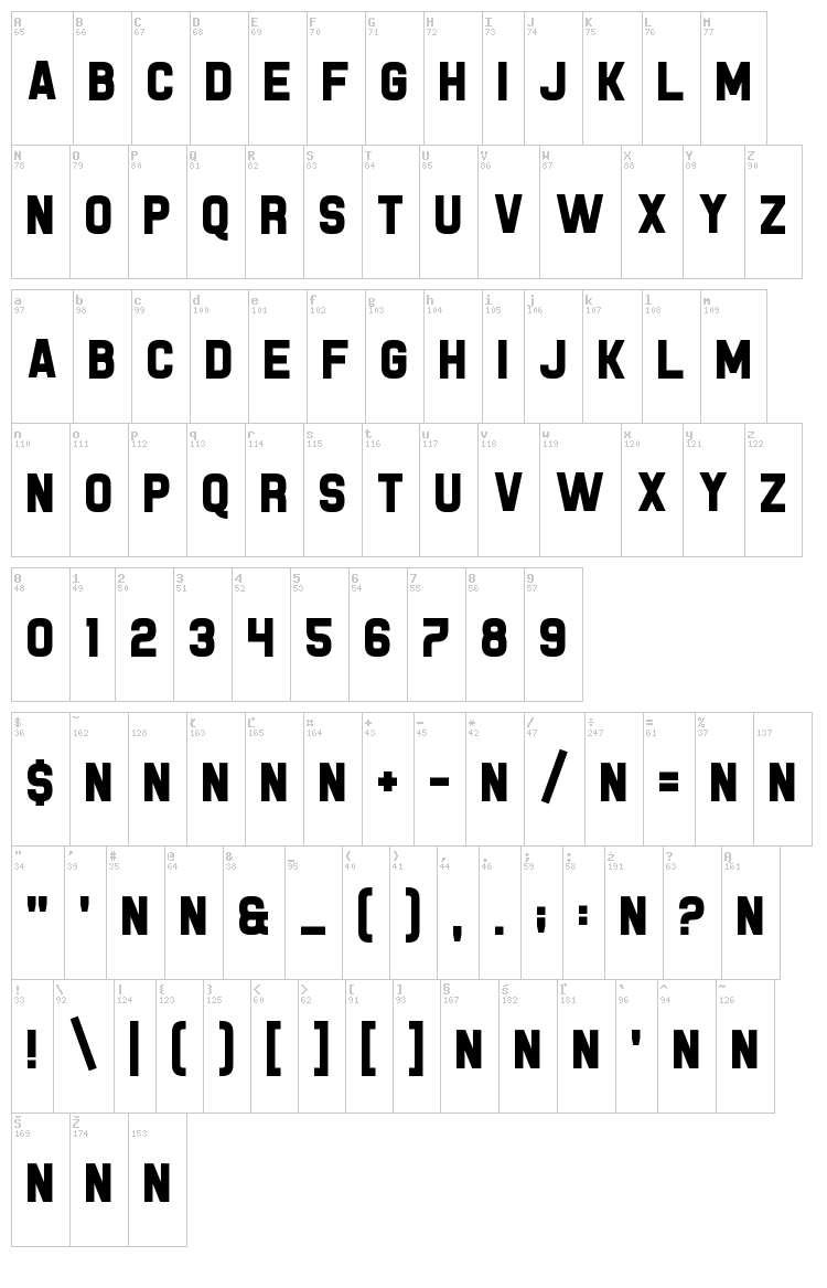 Piston Pressure font map